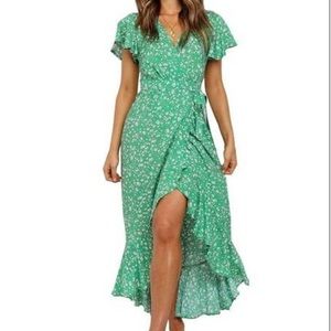 COPY - Max Studio high low maxi wrap dress with ruffles. Size XL NEW WITH TAG